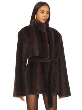 Lovers and Friends ‘× Christina Elezaj Andrea Faux Fur Jacket in Dark Brown’